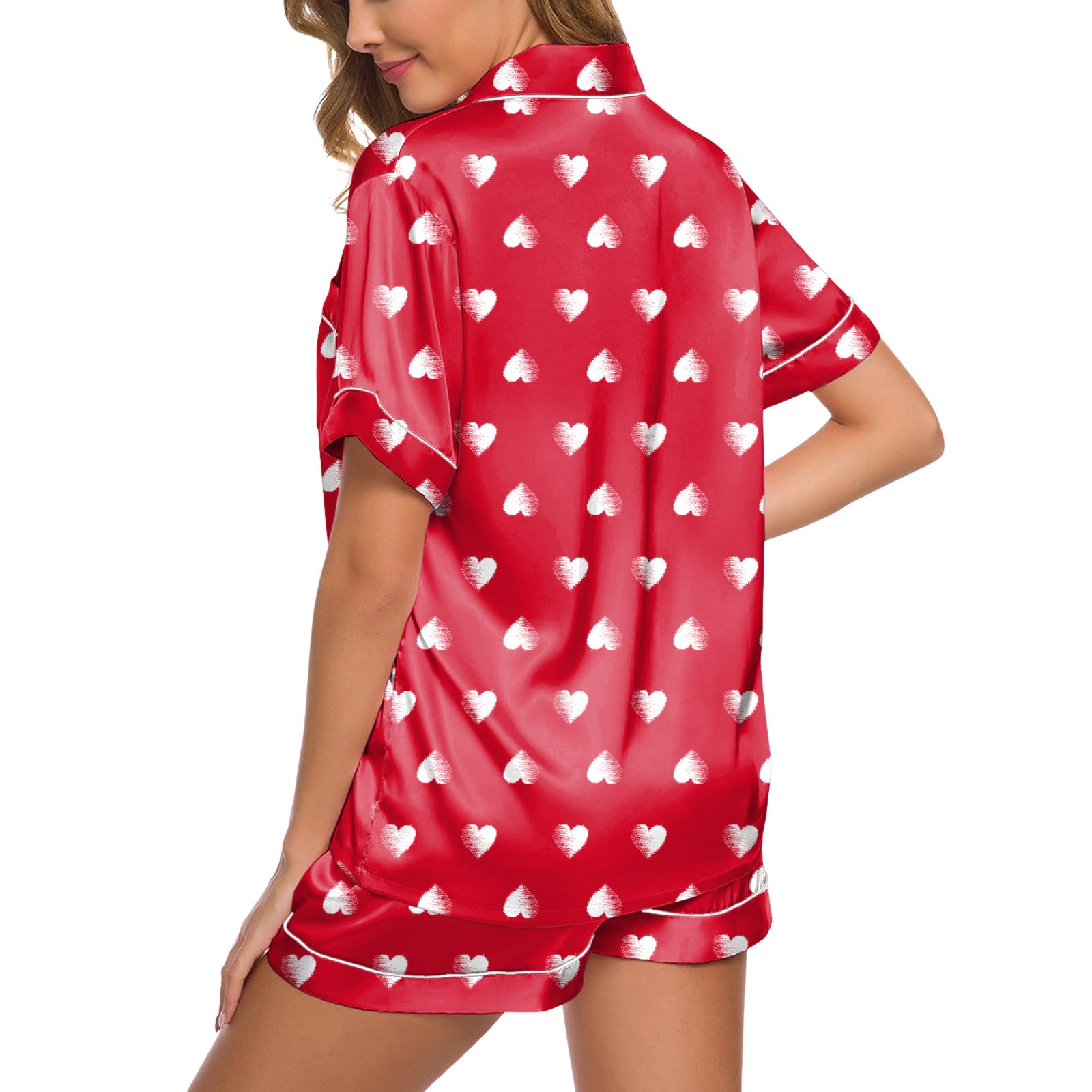 thumbnail image 2 of Conjunto de pijama de satén de seda para mujer - 2 piezas con camisa abotonada y pantalones - Ropa de estar por casa suave y transpirable, 2 of 5